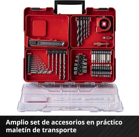 Taladro Percutor atornillador a batería con maletín KIT 64 piezas 18/40 EINHELL