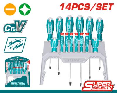 JUEGO DE DESTORNILLADORES Y DESTORNILLADORES JOYERO (14 PZS) - CRV - TOTAL